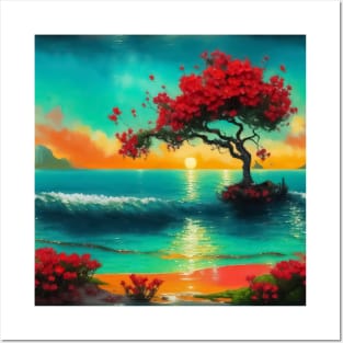 Natural floral beach in sunset landscape Posters and Art